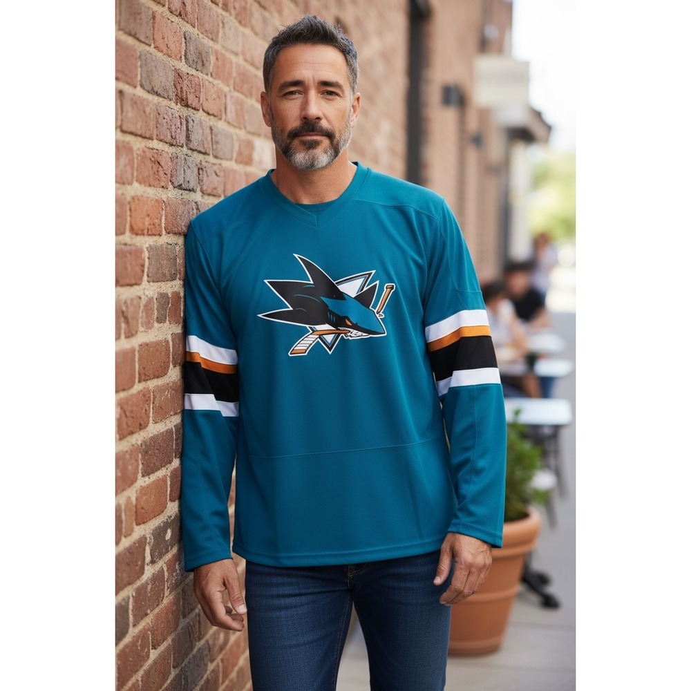 211 Reebok San Jose Sharks Patrick Marleau 12 Long Sleeve Shirt Teal Mens Medium